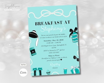 Frühstück bei Tiffanys Brautparty-Einladung - Audrey Hepburn Elegante Brunch-Einladung Digitale Vorlage
