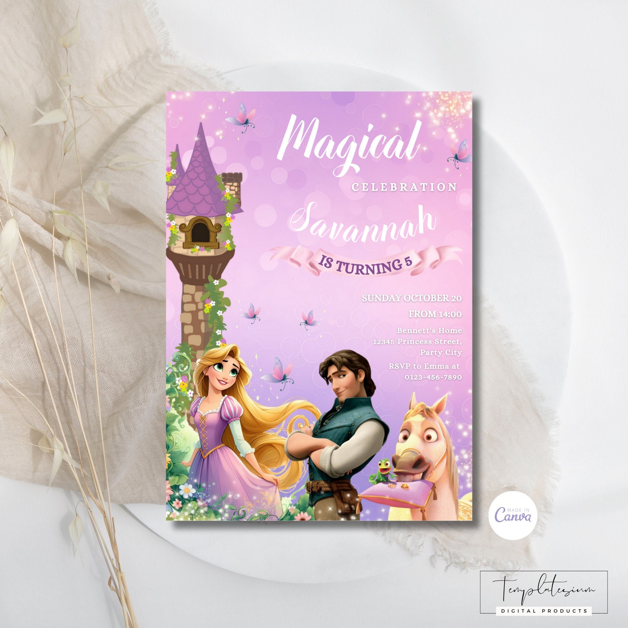 Editable Rapunzel Birthday Invitation Tangled Birthday Invite Magical ...