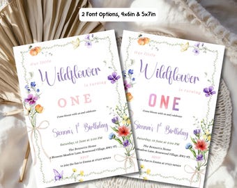 Wildflower 1st Birthday Invitation, Floral Boho Invite, Custom Garden Theme Party Template, Digitally Download