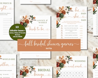 Editable Bridal Shower Games Bundle, Boho Wedding Shower Game Template, Bridal Wedding Fall, Game Boho Bridal Shower Digital Download