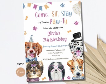 Dog Invitation Birthday Party Invites Puppy Pawty Boy Girl Invite Animal Invite Dog Birthday EDITABLE Digital Template Instant Download