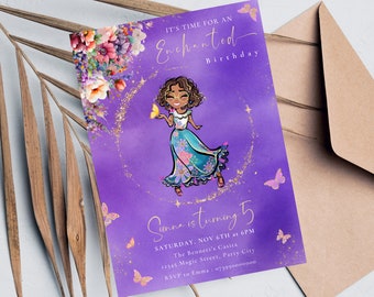 Invitación de cumpleaños EDITABLE de Encanto Mirabel, plantilla de invitación de cumpleaños de Encanto, invitación floral de fiesta de cumpleaños de niña, descarga instantánea
