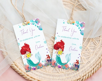 Little Mermaid Thank You Tag Ariel Birthday Favor Decor Custom Canva Printable Digitally Download