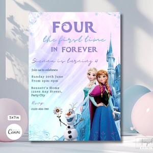 Bewerkbare Elsa Invite digitale Frozen feestuitnodiging Custom Frozen Invite Frozen verjaardag Anna Frozen 4e verjaardag digitaal downloaden