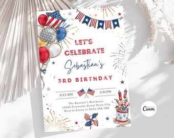 Invito di compleanno americano Modello di invito per una festa del 4 luglio Invito per ragazzo di compleanno modificabile Invito per una festa di compleanno patriottica Download immediato