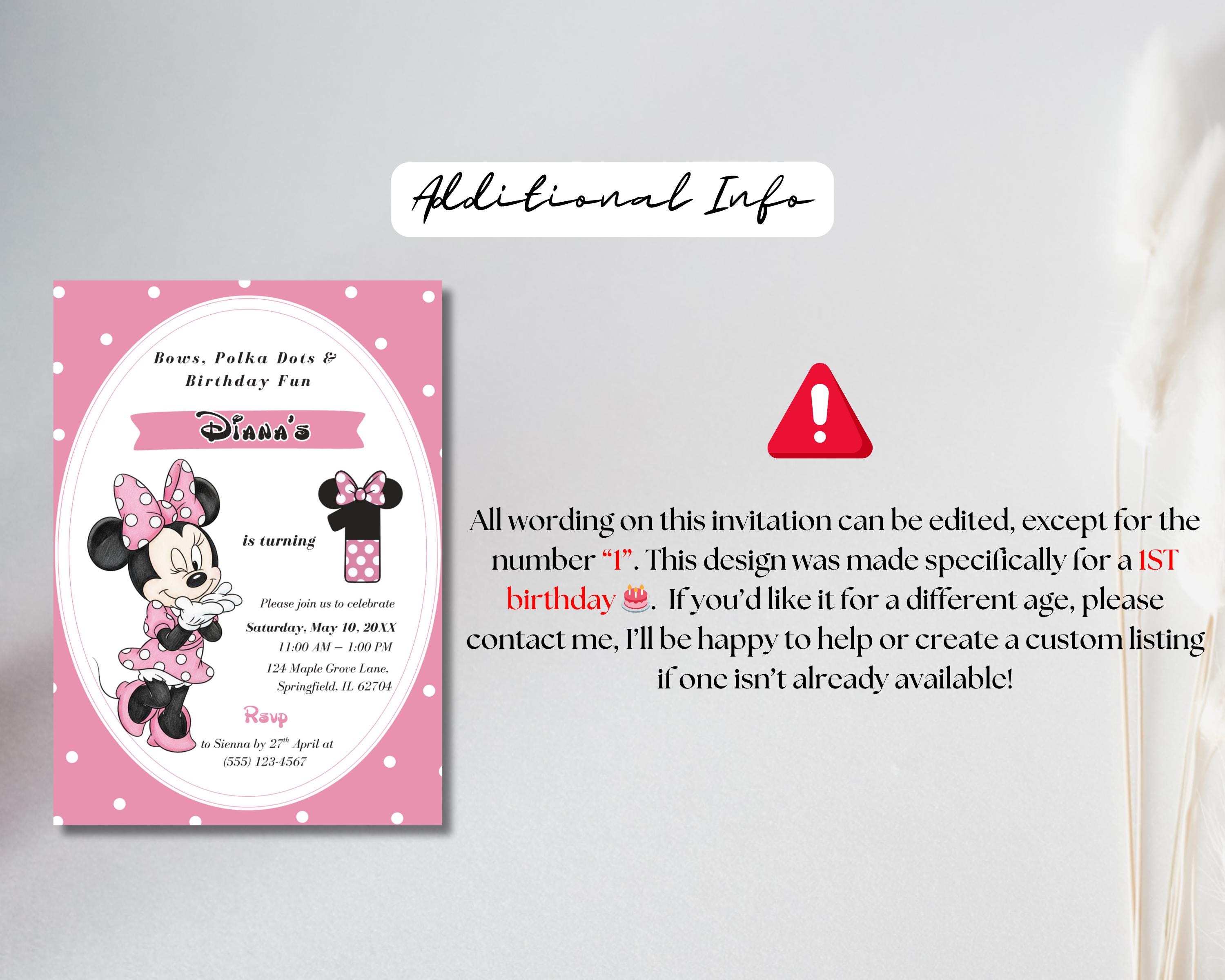 Pink Minnie Mouse Birthday Invitation, Watercolor Girls Birthday Invite ...