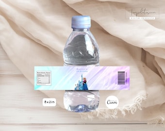 Editable Frozen Birthday Party Bottle Label, Bottle Wrapper Label Printable, Frozen Party Bottle Labels, Elsa Decor Frozen Custom Template