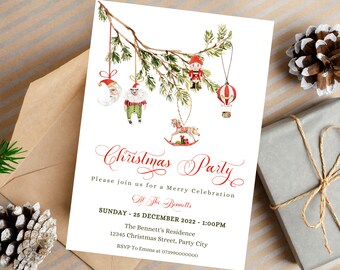 Ornament Christmas Party Invitation, Editable Holiday Party Invitation, Ornament Christmas Exchange Template, Ornament Swap Invite Download