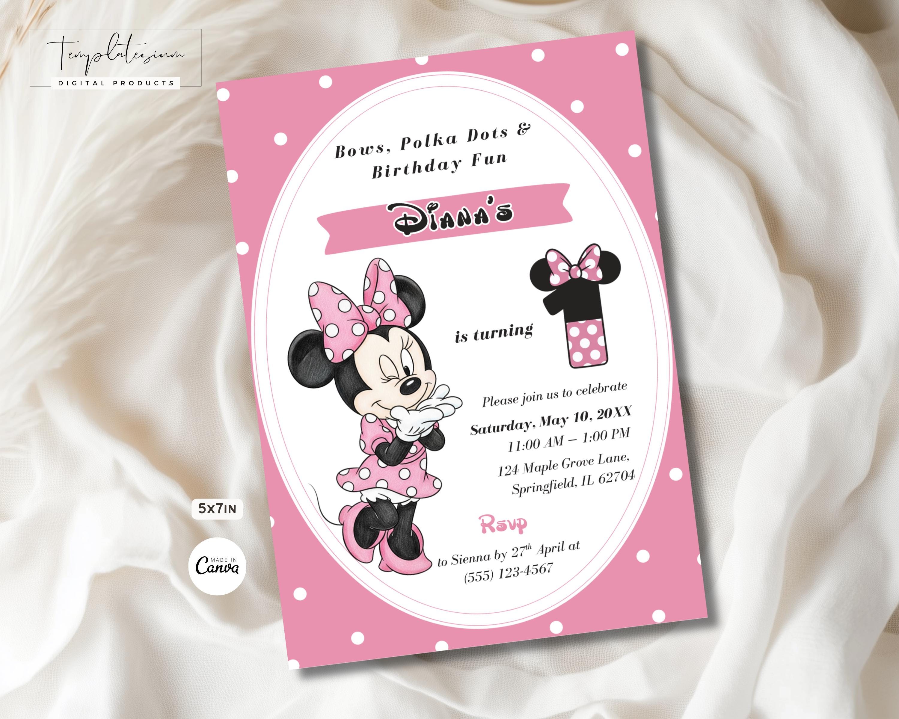 Pink Minnie Mouse Birthday Invitation, Watercolor Girls Birthday Invite ...