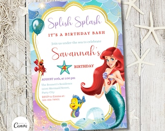 Editable Little Mermaid Invitation Little Mermaid Birthday Invite Princess Ariel Birthday Invite Little Mermaid Party Invite Instant Digital