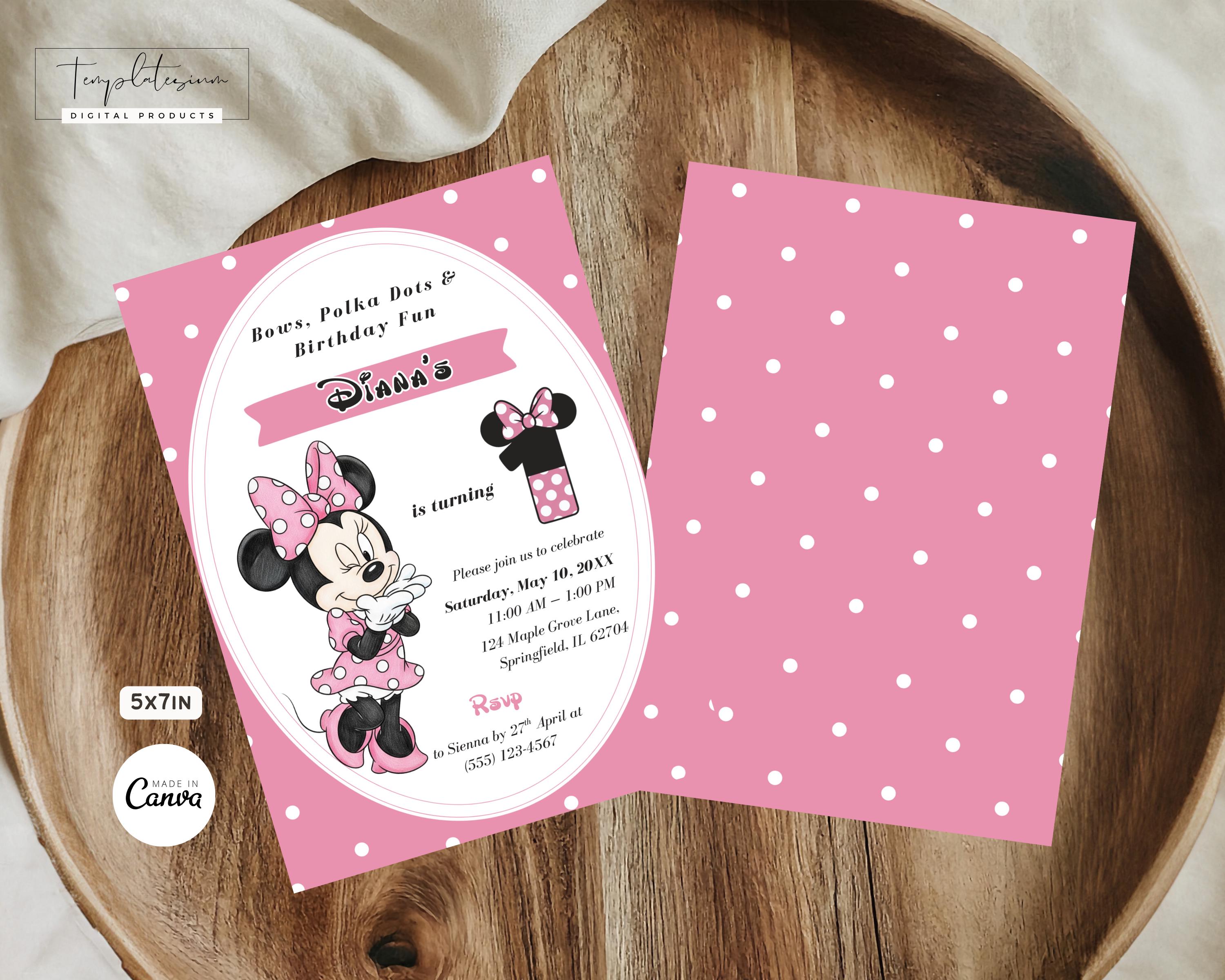 Pink Minnie Mouse Birthday Invitation, Watercolor Girls Birthday Invite ...