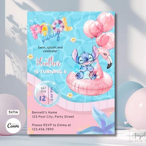 Editable Stitch Invitation Stitch Birthday Pool Invite Stitch Party Invite Template Stitch Printable Beach Birthday Digitally Download