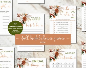 Editable Bridal Shower Games Bundle, Boho Wedding Shower Game Template, Bridal Wedding Fall, Game Boho Bridal Shower Digital Download