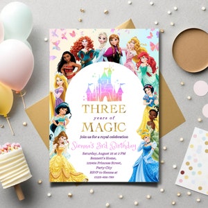 Invitation modifiable de princesse, invitation de princesse royale pour le 3e anniversaire, 3e anniversaire de fille de princesse, téléchargement numérique d'invitation de fête de princesse