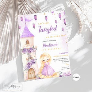 Bearbeitbare Rapunzel Geburtstagseinladung Verwirrter Geburtstag einladen Magisches Mädchen Geburtstag einladen Prinzessin Party Vorlage Digitaler Download