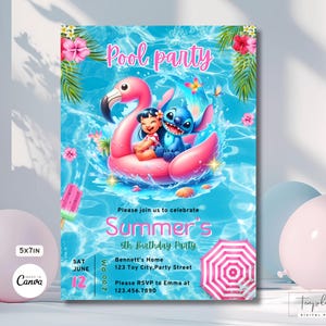 Editable Stitch Invitation Stitch Birthday Pool Invite Lilo & Stitch Party Invite Template Stitch Printable Pool Birthday Digitally Download