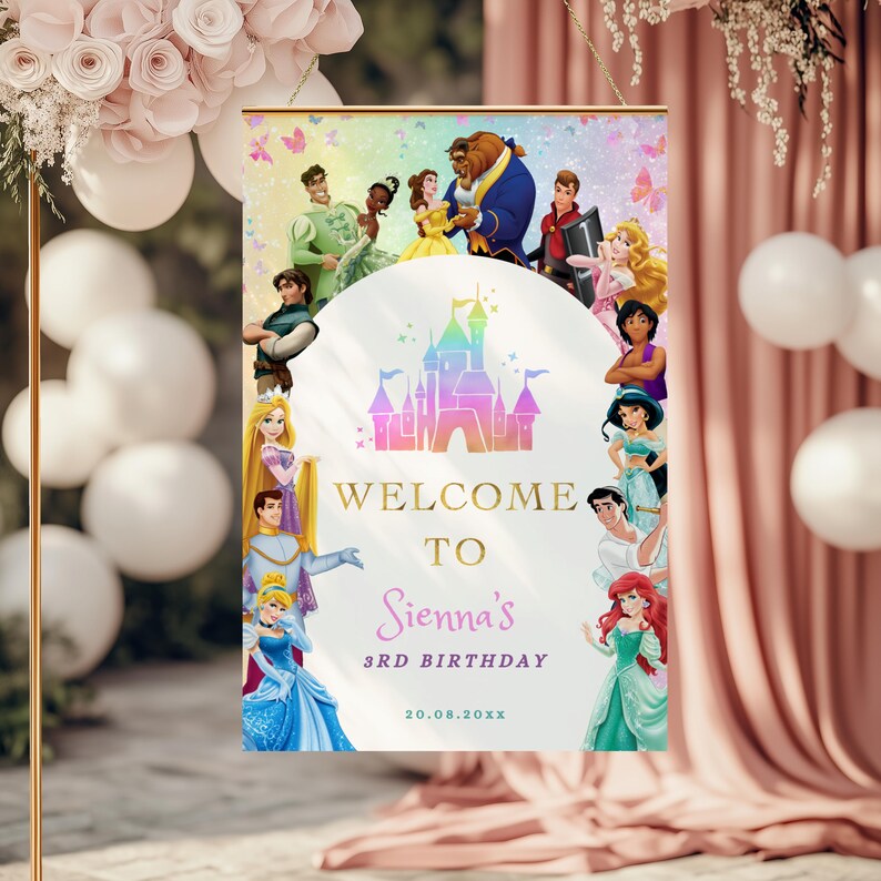 Welcome Princesses Princes and Princesses Welcome Sign Royal Birthday Decor Girl Party ...