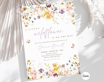 Fiore di campo modificabile Invito per baby shower Modello floreale per baby shower Fiore di campo Invito personalizzato Baby shower stampabile Fiore di campo 01