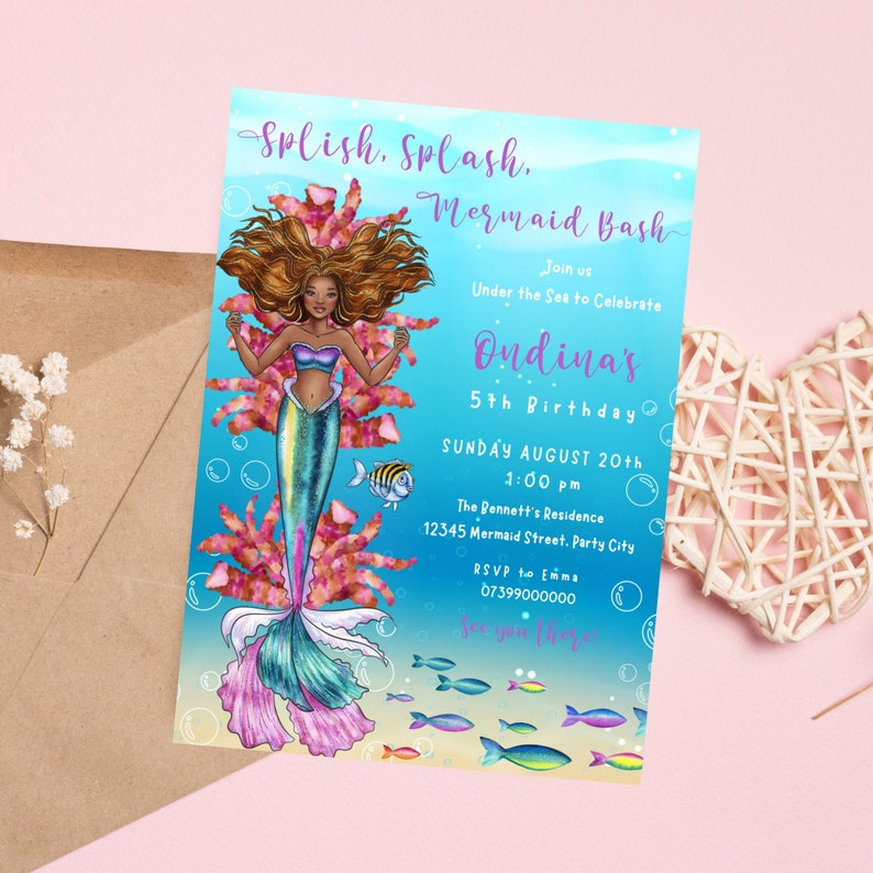 Editable Little Mermaid Birthday Invitation Ariel Birthday Etsy UK