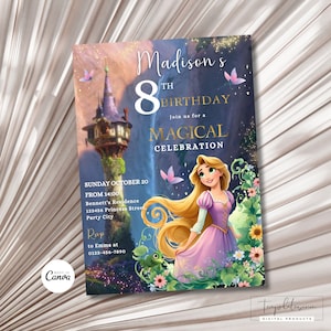 Bearbeitbare Rapunzel-Geburtstags-Einladung Verwirrter Geburtstag einladen Magisch Jedes Alter Geburtstagskind einladen Prinzessin Party Vorlage Digitaler Download