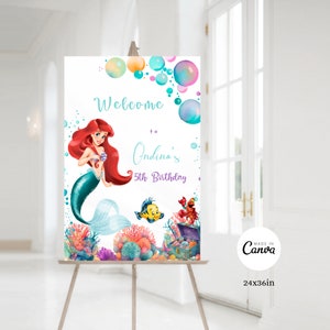 Editable Little Mermaid Welcome Sign, Ariel Birthday Decor Template, Princess Ariel Gifts Customable Sign, Birthday Printable Decor Sign