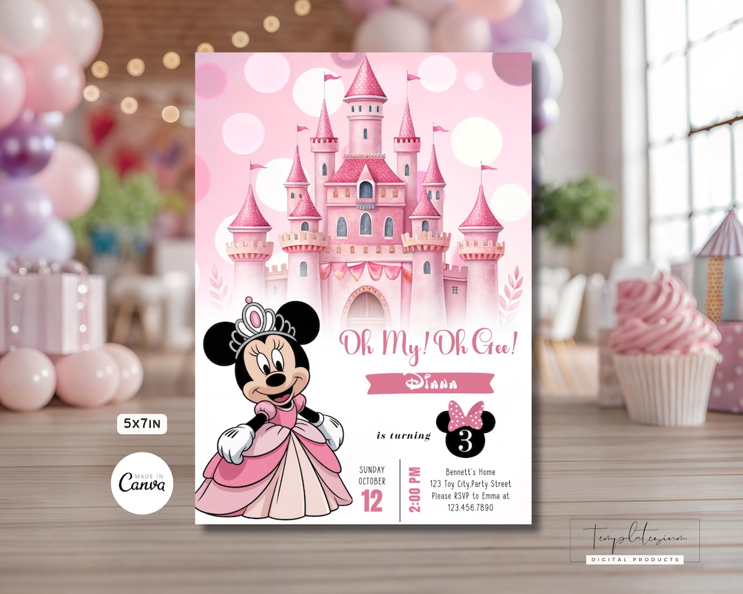 Pink Minnie Mouse Birthday Invitation, Watercolor Girls Birthday Invite ...