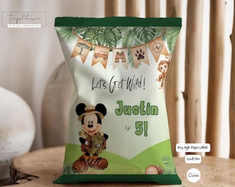 Mickey Safari Chips Label Any Age Boy Birthday Party Favor Custom Canva Digitally Download