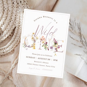 Editable Floral 1st Birthday Invite Wildflower Birthday Party Template Garden Party Birthday Wild One Birthday Flowers Invite Wildflower 01