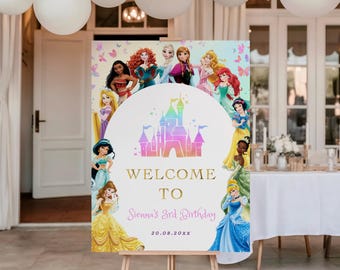 Princess Welcome Sign Any Age Girl Royal Party Decor Set Custom Canva Template Digital
