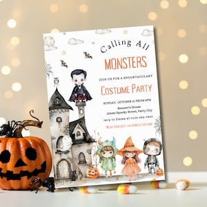 Kids Halloween Invitation, Halloween Party Invite, Halloween Birthday Invite, Halloween Monsters Invite, Spooky Halloween Invite Template