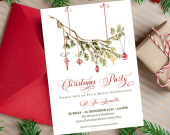 Editable Ornament Christmas Party Invitation, Ornament Exchange Invitation, Holiday Party Invitation Template, Ornament Christmas Invitation