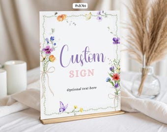 Wildflower Custom Table Sign, Floral Boho Party Decor, Personalized Garden Birthday Canva Template 8x10in