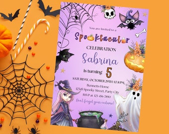 Editable Halloween Birthday Invitation, Girl Spooktacular Spooky Party Invite, Purple Halloween Birthday Digital Template, Instant Download