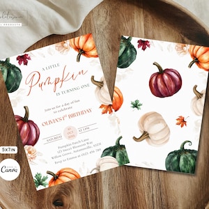 Little Pumpkin Birthday Invitation, Pumpkin 1st Birthday Invitation, A Little Pumpkin Is Turning One Invite, Fall Birthday Invitation Girl