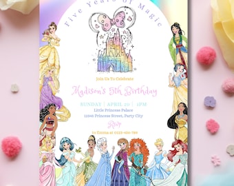 Princess Birthday Invitation Pastel Girl Party Card Royal Theme Any Age Digitally Download Template