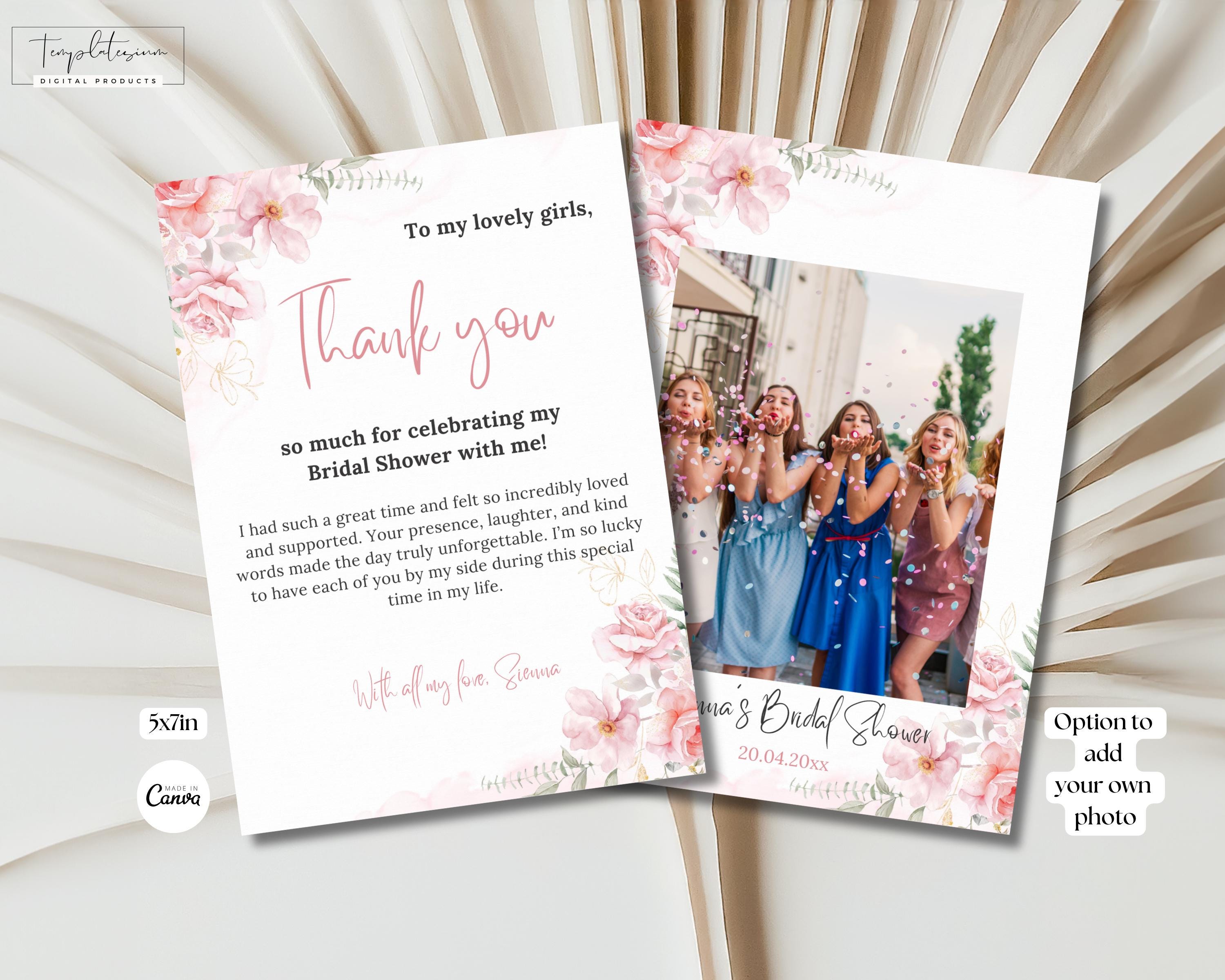 Editable Bridal Shower Thank You Card Dusty Pink Floral Bride to Be ...