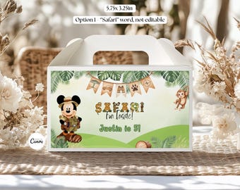Mickey Safari Party Box Labels Any Age Birthday Gable Favor Custom Canva Template Printable