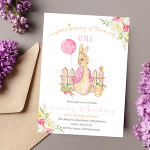 Invito Peter Rabbit, modello di invito modificabile, coniglietto rustico, Peter 1° compleanno, invito compleanno bambina, inviti scaricabili 1° compleanno
