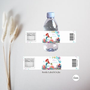 Étiquette modifiable de bouteille de fête d'anniversaire de petite sirène, étiquette d'emballage de bouteille imprimable, étiquettes de bouteille de jus de sirène, téléchargement immédiat