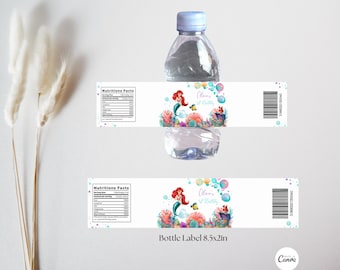 Editable Little Mermaid Birthday Party Bottle Label, Bottle Wrapper Label Printable, Mermaid Juice Bottle Labels, Instant Download