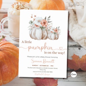 Fall Baby Shower Invitation A Little Pumpkin is On the Way Gender Neutral Baby Shower Editable Invite Template Cute Pumpkin Invitation