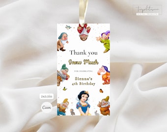 Snow White Birthday Thank You Tag Royal Princess Magical Birthday Seven Dwarfs Favor Tag Princess Gift Tags Decor Favor Labels Printable
