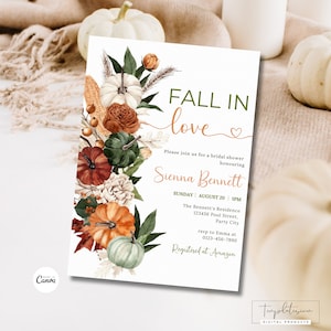 Fallen in der Liebe Brautdusche Einladung, Herbst Brautdusche einladen, Herbst Brautdusche, Kürbis Brautdusche einladen, bearbeitbare Brautdusche