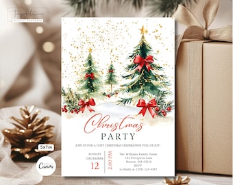 Christmas Party Invitation Template Christmas Tree Party Invite Editable Red Gold Holiday Party Invitation Christmas Invite Digital Download