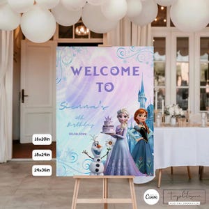 Plaque de bienvenue La Reine des neiges Décorations de fête d'anniversaire Plaque d'entrée Elsa Anna Olaf Modèle Toile personnalisé