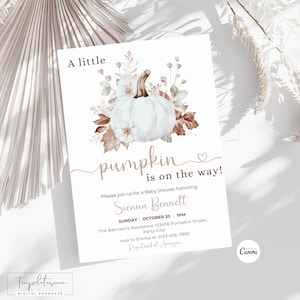 Fall Baby Shower Invitation A Little Pumpkin is On the Way Gender Neutral Baby Shower Editable Invite Template Cute Pumpkin Invitation