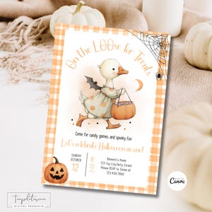 Halloween Treat or Trick Invite Spooky Goose Halloween Silly Goose First Birthday Invite Boo Halloween Party Template Cute Halloween Digital