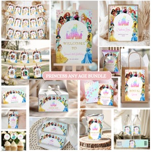 Princess Birthday Bundle Any Age Girl Royal Party Decor Set Custom Canva Template Digital