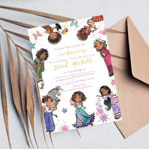 Convite de aniversário Encanto EDITÁVEL, convite para festa de aniversário La Familia para impressão, modelo de convite de aniversário para meninas, download instantâneo Encanto1