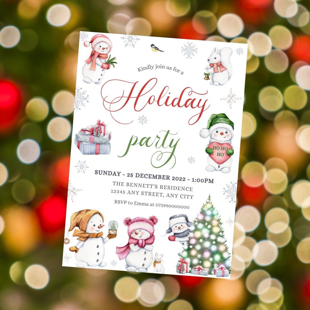 Editable Holiday Party Invitation Christmas Cute Kids Snowman - Etsy